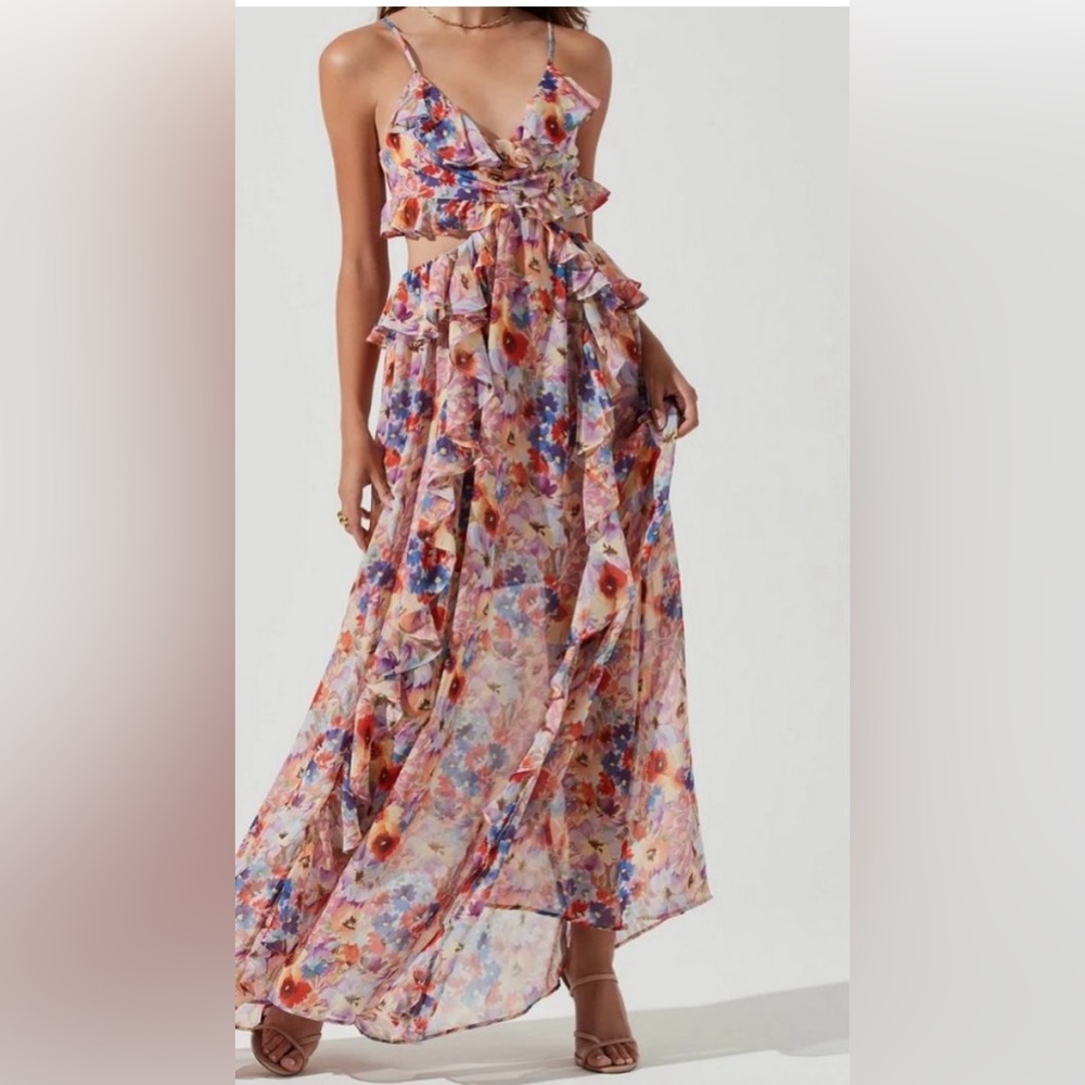 ASTR The Label Palace Floral Cutout Maxi Dress 
Small, NWT